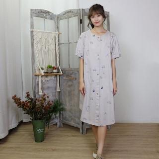 【Hana Mokuba】花木馬日系女裝圓領襯衫式滿版印花日系休閒洋裝(洋裝)