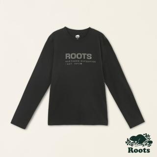 【Roots】Roots男裝-城市旅者系列 文字設計有機棉長袖上衣(黑色)