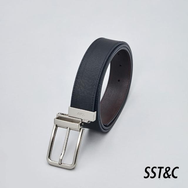 【SST&C 新品９折】黑色&深棕左推式兩面用寬版皮帶1712309001