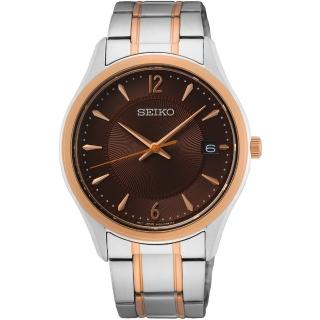 【SEIKO 精工】CS 簡約大三針日期顯示時尚腕錶 SK038 /咖啡x雙色39.4mm(SUR470P1/6N52-00D0B)