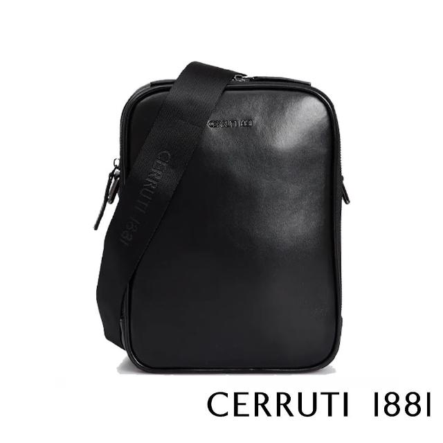 【Cerruti 1881】義大利頂級小牛皮側背包肩背包(黑色 CEBO05607M)
