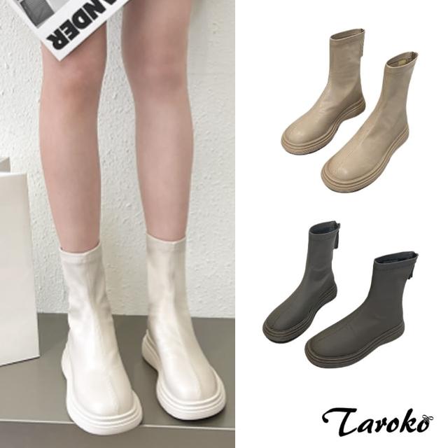 【Taroko】優質品味圓頭拉鍊厚底短筒靴(4色可選)