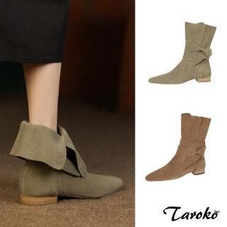 【Taroko】激瘦美腿絨面尖頭拉鍊低跟短筒靴(2色可選)