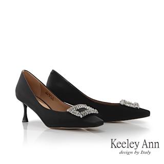 【Keeley Ann】高級絲綢方鑽高跟鞋(黑色375647110-Ann系列)