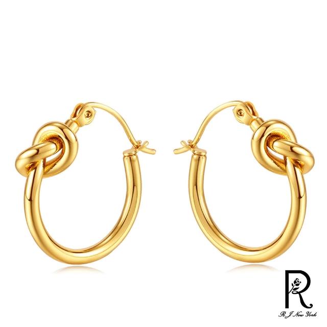 【RJ New York】幾何的結圓形鈦鋼圈式耳環(金色)