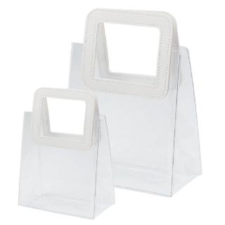 【2square shop】小號 4入組 透明 PVC 手提禮物袋 手提袋(購物袋 海灘袋 禮物袋 飾品袋 拍攝道具)