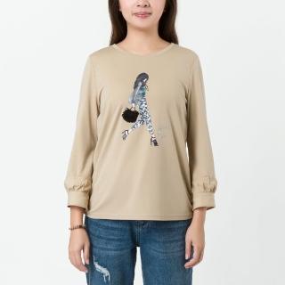 【SingleNoble 獨身貴族】時尚巴黎女孩印花七分袖T恤(2色)