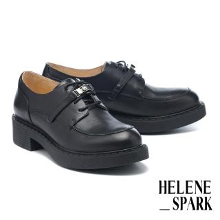 【HELENE_SPARK】復古紳士金屬鎖釦全真皮綁帶厚底鞋(黑)