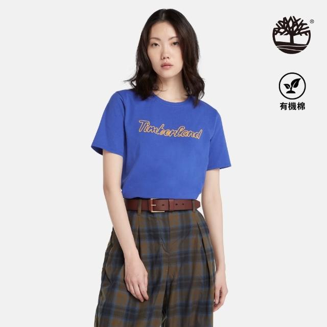 【Timberland】女款亮藍色LOGO短袖T恤(A6HPHG58)