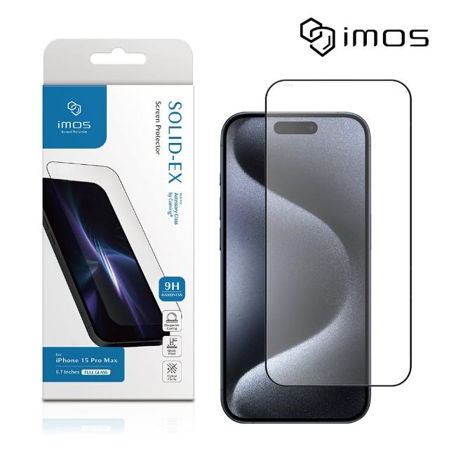 【iMos】iPhone 15 Pro Max 6.7吋 9H康寧滿版黑邊玻璃螢幕保護貼(AGbc)