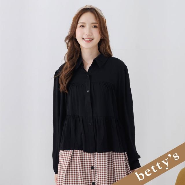 【betty’s 貝蒂思】素色蛋糕微澎袖襯衫(黑色)