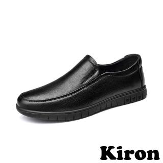 【Kiron】商務皮鞋 壓紋皮鞋/百搭經典壓紋商務套腳休閒皮鞋 樂福鞋-男鞋(黑)