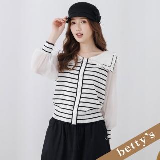 【betty’s 貝蒂思】條紋拼接雪紡水手領針織上衣(白色)