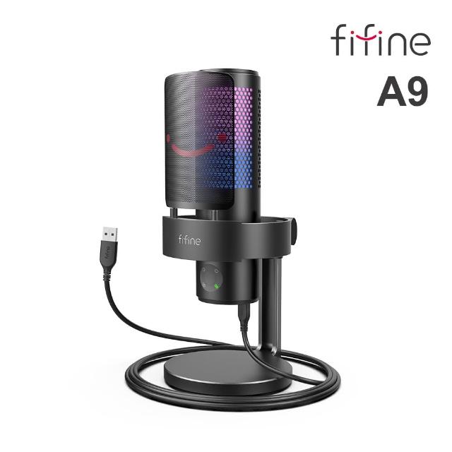 【FIFINE】USB專業級全指向電容式RGB 直播麥克風(A9)