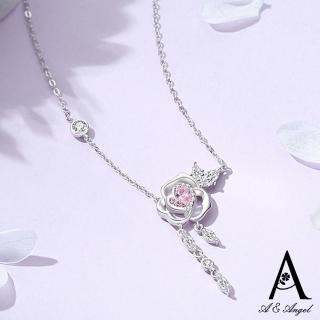 【ANGEL】心動玫瑰法式復古流蘇晶鑽項鍊(銀色)