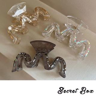 【SECRET BOX】寶石髮夾 波浪髮夾/超閃寶石華麗波浪氣質髮夾 抓夾(4色任選)