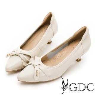【GDC】溫柔婉約尖頭素色蝴蝶結低跟上班包鞋-米色(310412-10)