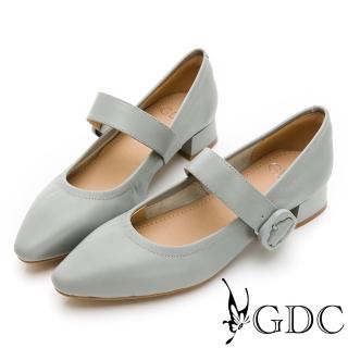 【GDC】舒適真皮瑪莉珍尖頭粗跟上班包鞋-灰藍色(310413-29)