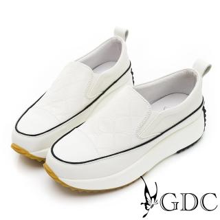 【GDC】真皮幾何格紋撞色舒適厚底休閒懶人鞋-米色(310462-10)