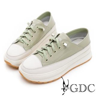【GDC】基本款素色青春風厚底免綁帶真皮休閒鞋-淺綠色(316153-48)