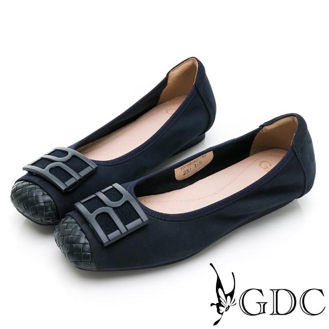 【GDC】撞色時尚舒適真皮平底包鞋-藍色(224489-21)