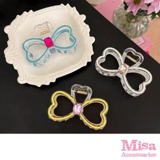 【MISA】蝴蝶結髮夾/透明螢光色調蝴蝶結造型可愛髮夾 抓夾 馬尾夾(3色任選)
