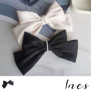 【INES】珍珠髮夾 蝴蝶結髮夾/素色優雅珍珠鍊飾大蝴蝶結造型髮夾 馬尾夾(2色任選)