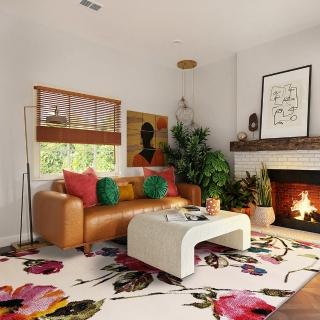 【Fuwaly】玫瑰地毯-160x230cm(玫瑰 溫柔 高雅 大地毯 柔軟 客廳地毯 起居室地毯)