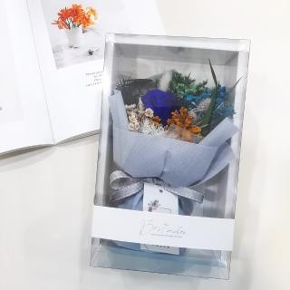 【芙蘿菈花園】｜永生花束｜質感永生花束-藍玫瑰(附禮盒 提袋)