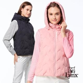 【Lynx Golf】女款保暖舒適羽絨壓紋設計立體矽膠造型拉鍊口袋可拆式連帽無袖背心(二色)