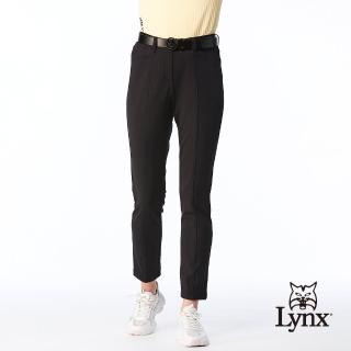 【Lynx Golf】女款日本進口布料超潑水防汙修身設計邊剪裁造型窄管九分褲(黑色)