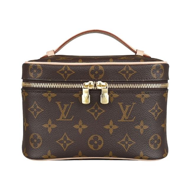 【Louis Vuitton 路易威登】LV Nice Mini經典LOGO Monogram帆布雙拉鍊頭手提化妝箱(棕褐)