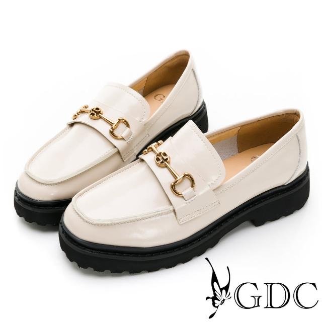 【GDC】真皮石紋搖滾日系銅釦厚底鞋-米色(124885-10)