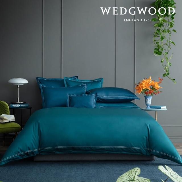 【WEDGWOOD】500織長纖棉Solid Color簡約系列星點繡款 被枕被套組-雲杉綠(雙人)