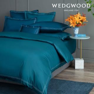 【WEDGWOOD】500織長纖棉Solid Color簡約系列星點繡款 鬆緊床包-雲杉綠(加大)