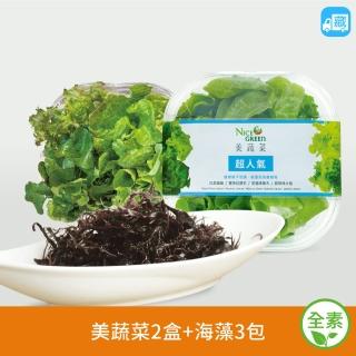 【NICE GREEn 美蔬菜】美蔬菜2入+海藻3包(生菜 沙拉 萵苣 海竹笙 野生冰藻 大葉杉藻)