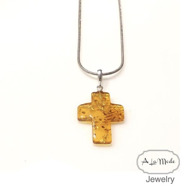【Alamode】天然琥珀十字架項鍊 蜂蜜色 925銀(波羅的海琥珀)