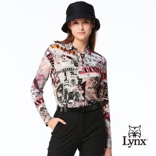 【Lynx Golf】女款合身版歐洲進口布料經典時尚印花造型開杈設計長袖POLO衫(玫粉色)