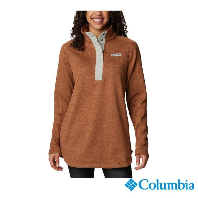 【Columbia 哥倫比亞 官方旗艦】女款-Sweater Weather刷毛半開襟長版上衣-銅棕(UAR73730IXHF)