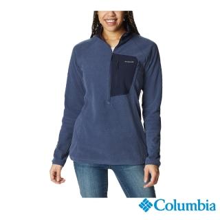 【Columbia 哥倫比亞 官方旗艦】女款- Omni-Heat Helix柔暖刷毛半開襟上衣-深藍(UAR58540NYHF)