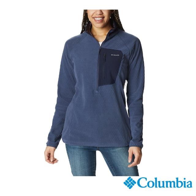 【Columbia 哥倫比亞 官方旗艦】女款- Omni-Heat Helix柔暖刷毛半開襟上衣-深藍(UAR58540NYHF)