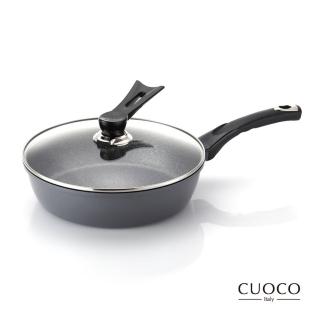 【義大利CUOCO】大寶T3系列鈦晶岩平底鍋28cm-電磁爐適用(加深款+附蓋)