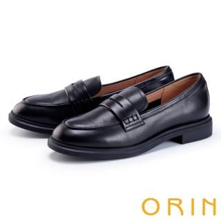 【ORIN】簡約一字帶牛皮低跟樂福鞋(黑色)