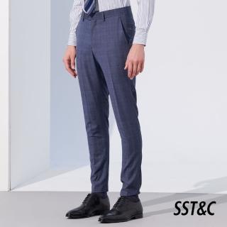 【SST&C 最後65折】灰藍格紋可機洗裁縫西裝褲0212304004