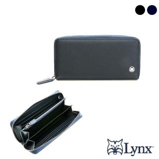 【Lynx】美國山貓精選牛皮十字紋8卡加厚拉鍊長夾-共2色