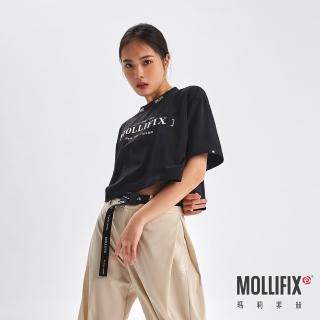 【Mollifix 瑪莉菲絲】落肩寬鬆潮流短袖上衣、瑜珈上衣、瑜珈服(黑)