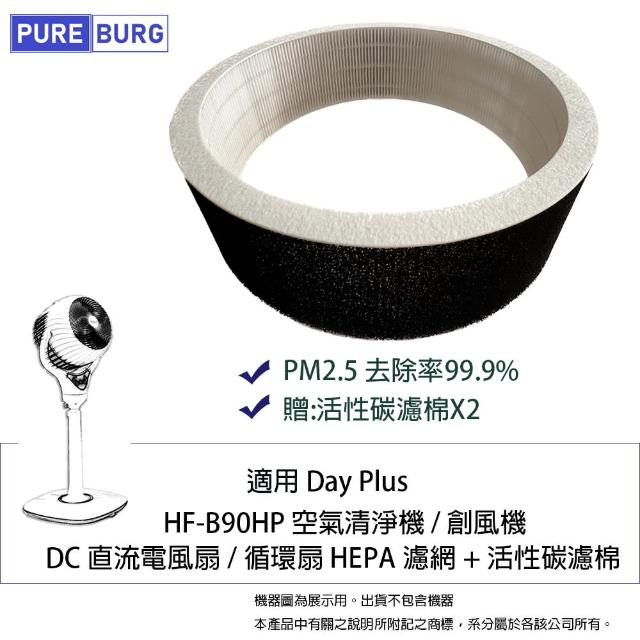 【PUREBURG】適用Day Plus HF-B90HP Dayplus空氣清淨創風機 DC直流電風扇 循環扇 濾網組(贈:活性碳濾棉X2)