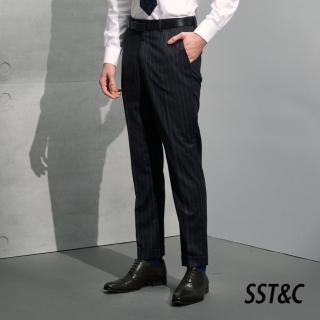 【SST&C 最後65折】米蘭系列灰色條紋雙排扣修身西裝褲0212204002