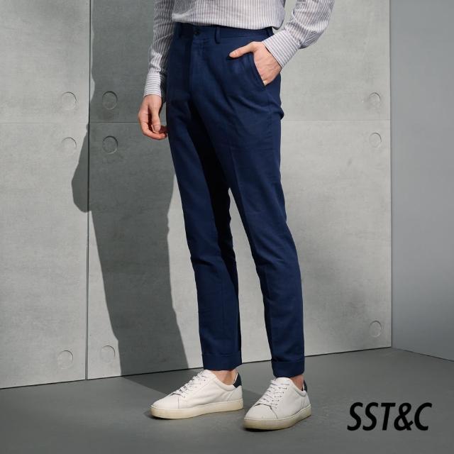 【SST&C 最後65折】麻料混紡海軍藍修身西裝褲0212204008