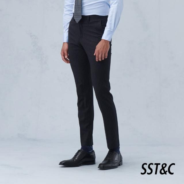 【SST&C 最後65折】黑色直條紋雙排扣修身西裝褲0212210008